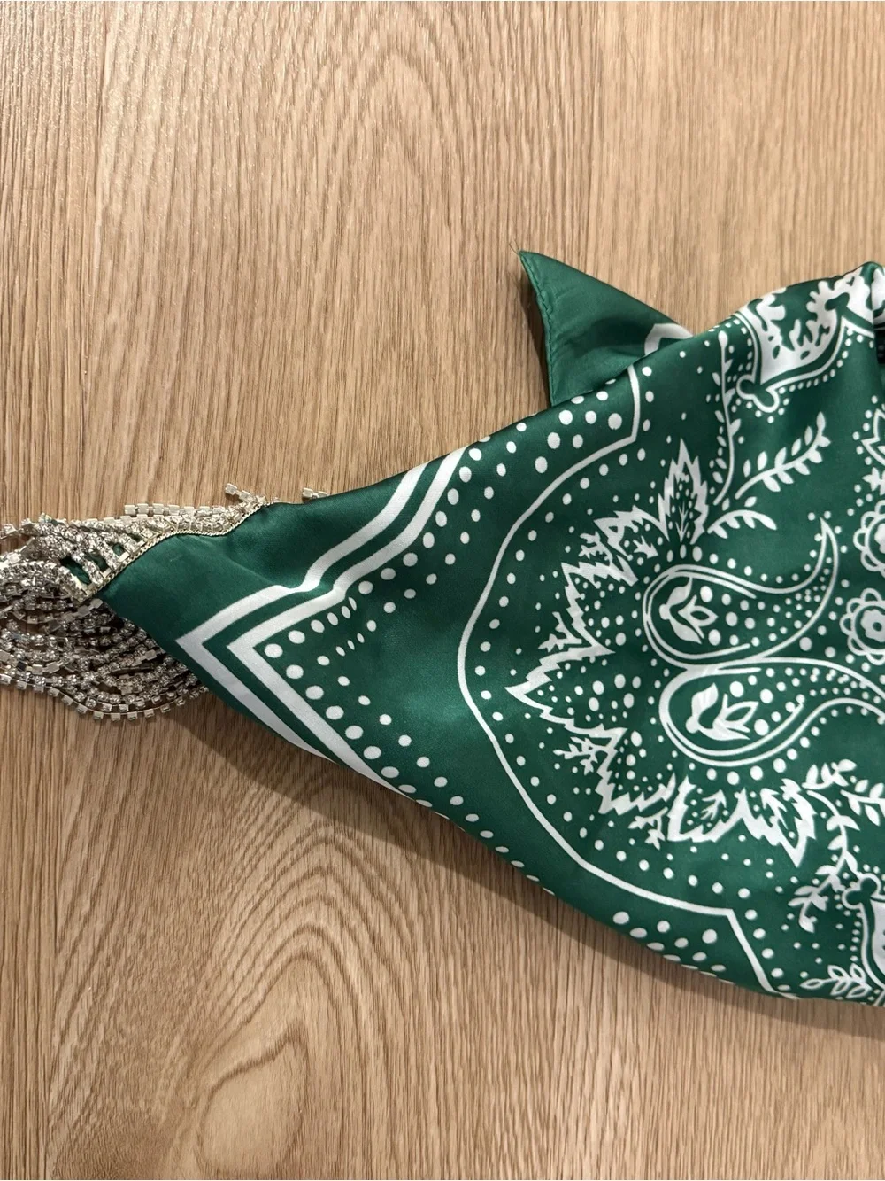 Green Paisley Fringe Silk Scarf